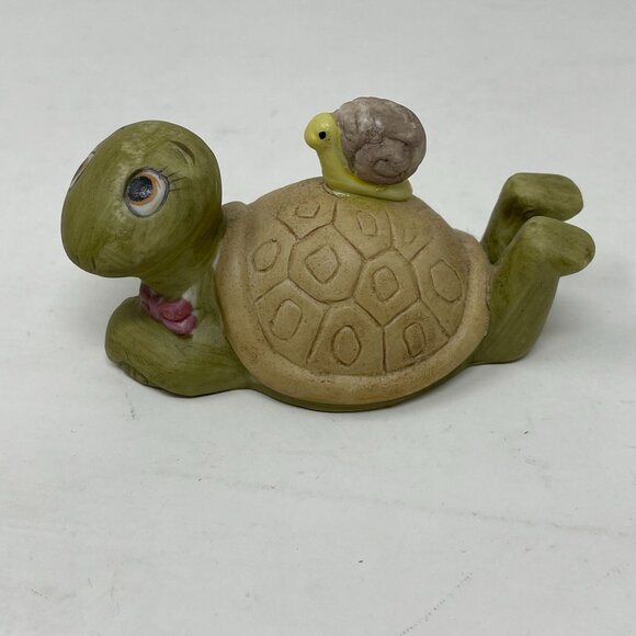 Vintage Ceramic Turtle Figurine Baby Turtle Riding On Back Laying Down Comfy - Picture 4 of 9